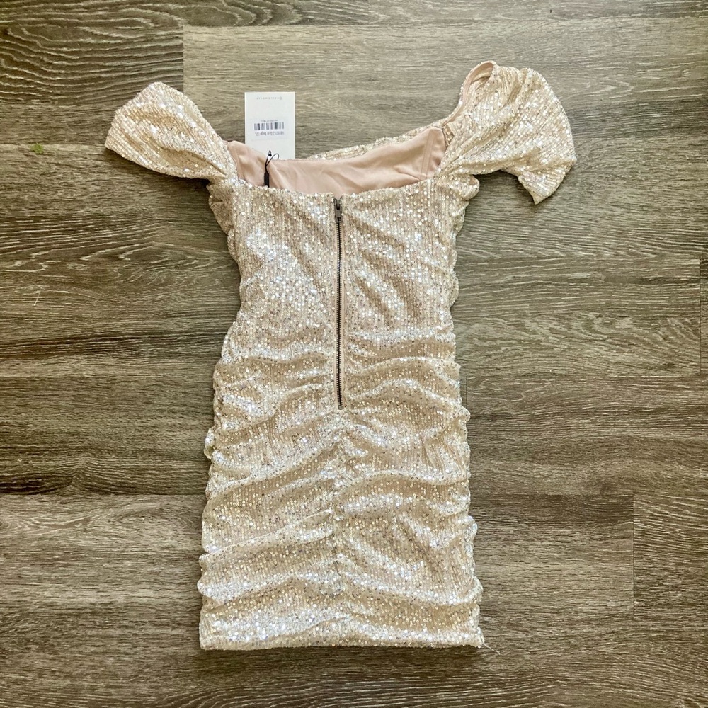 NWT Hello Molly “Frequent the Club” beige sequin mini dress in size large - Picture 3 of 6